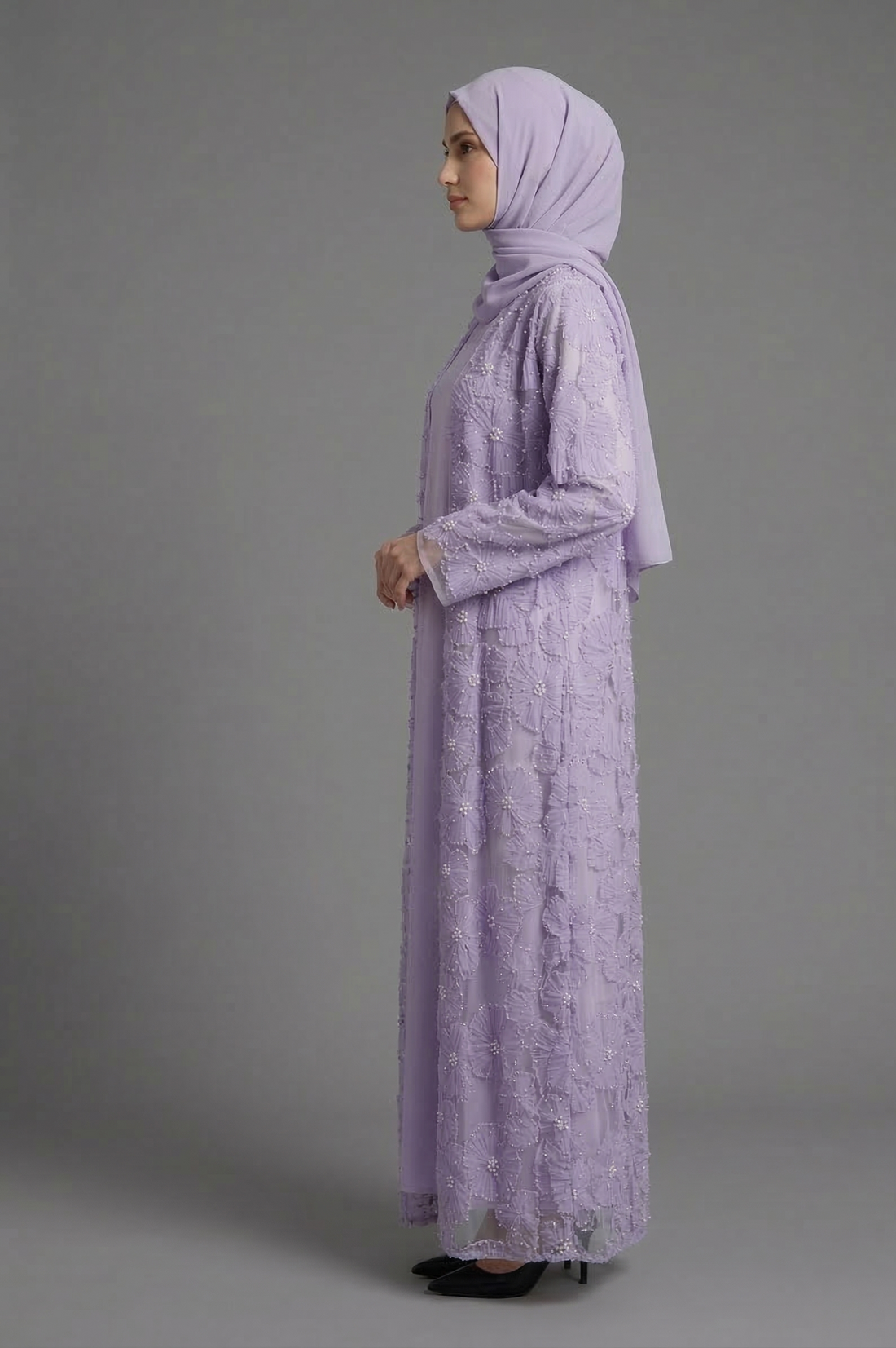 Yasmin Embellished Abaya Set- Lilac