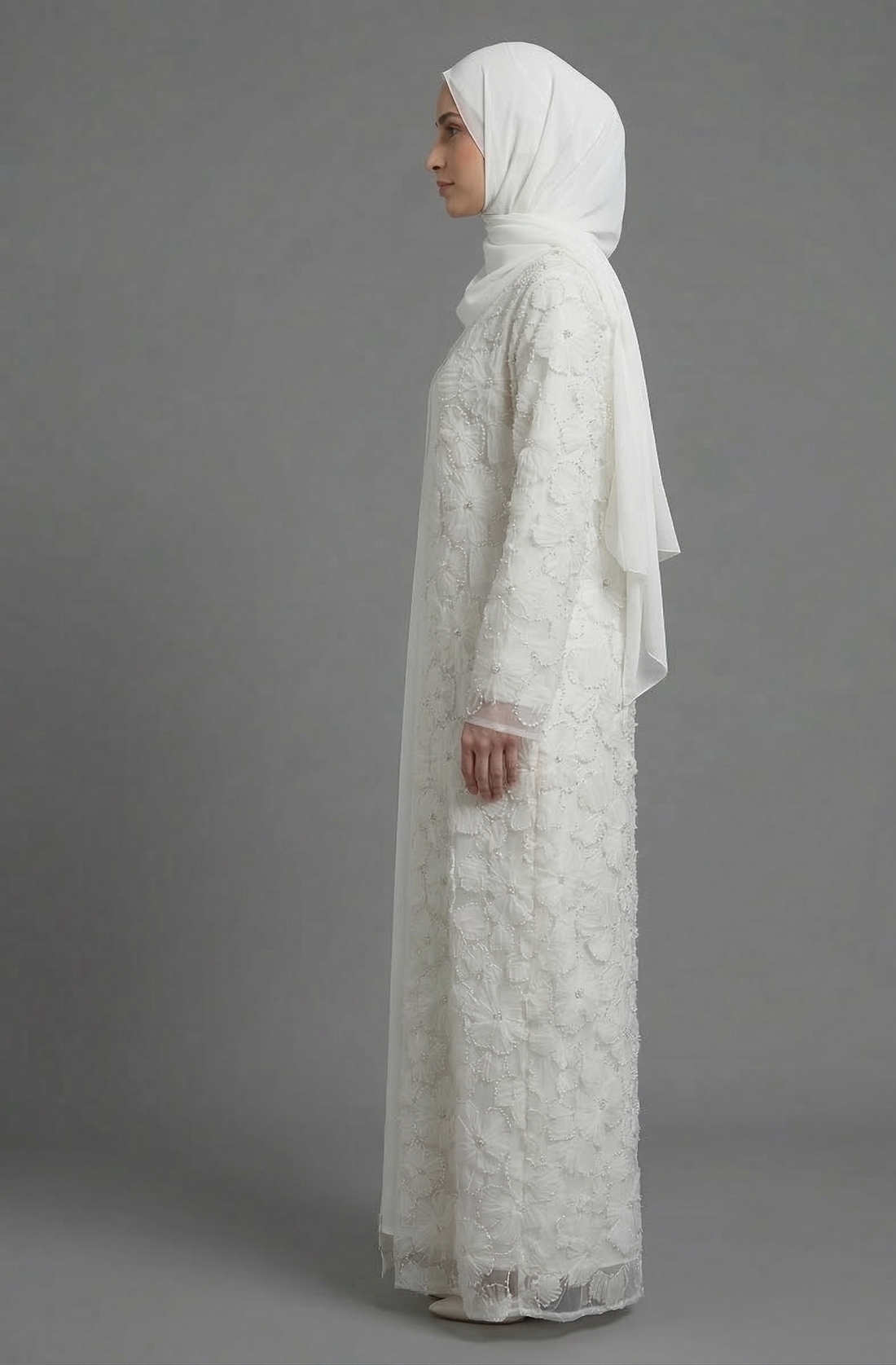 Yasmin Embellished Abaya Set- White