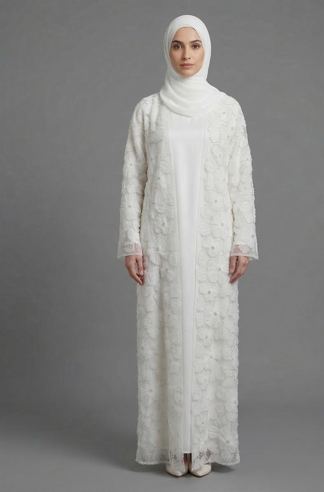 Yasmin Embellished Abaya Set- White