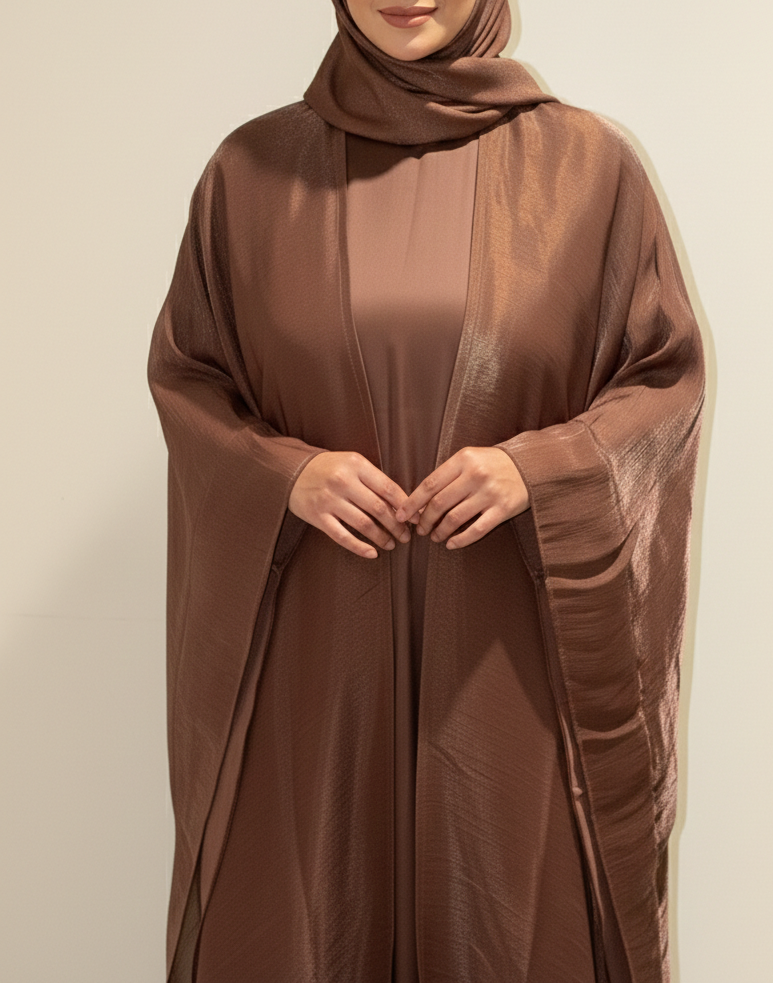 Sumiya Organza Abaya- Chocolate Brown
