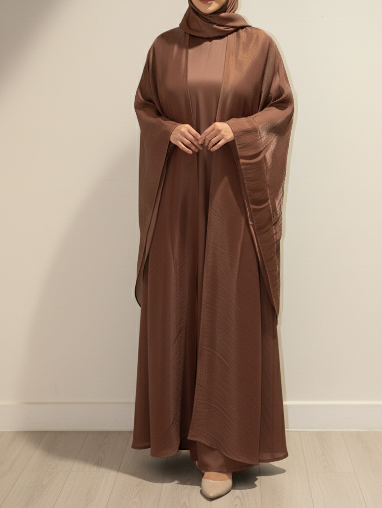 Sumiya Organza Abaya- Chocolate Brown