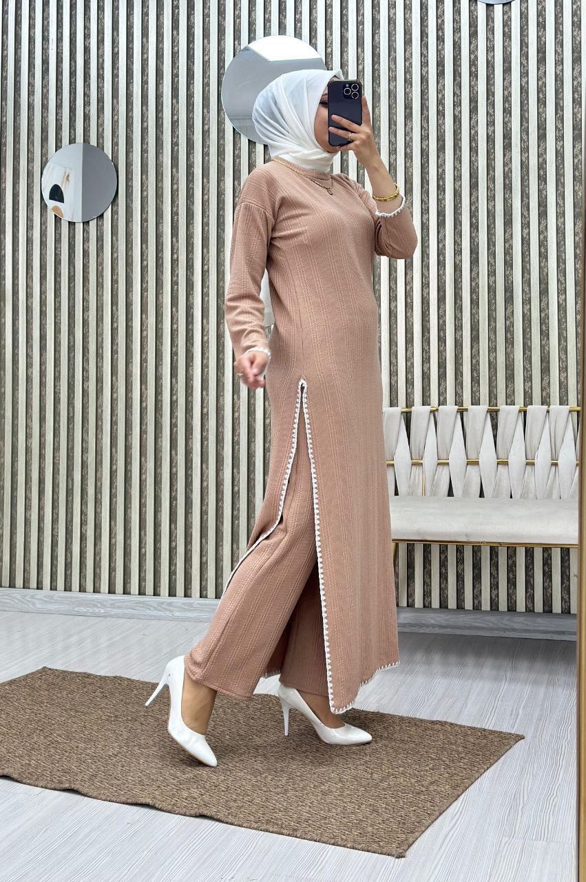 Naya Knit Top & Pant Matching Set- Beige