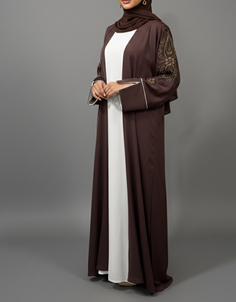 Two Piece Abaya- White/Mauve