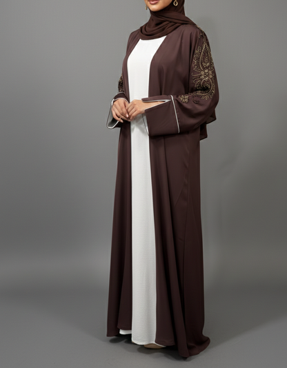 Two Piece Abaya- White/Mauve