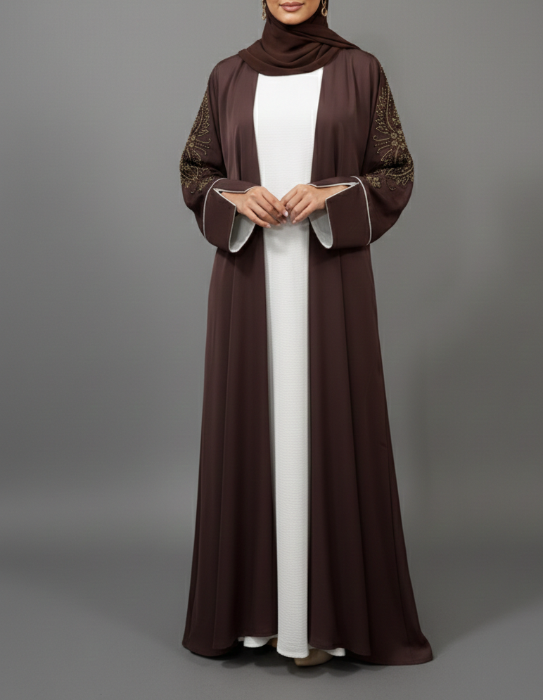 Two Piece Abaya- White/Mauve
